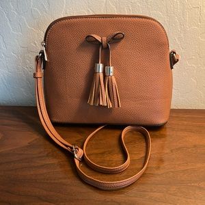 Cognac-Colored Nubby Leather Crossbody Bag